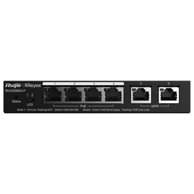 Ruijie Networks RG-ES206GC-P switch Gigabit Ethernet (10/100/1000) Energía sobre Ethernet (PoE) Negro