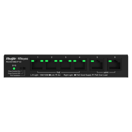 Ruijie Networks RG-ES106D-P V2 switch No administrado Fast Ethernet (10/100) Energía sobre Ethernet (PoE) Negro