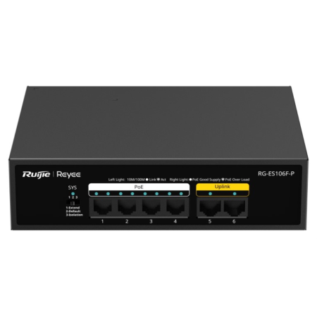 Ruijie Networks RG-ES106F-P switch No administrado L2 Fast Ethernet (10/100) Energía sobre Ethernet (PoE) Negro