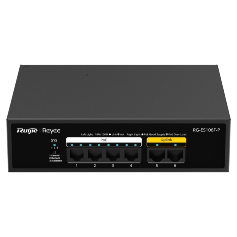 Ruijie Networks RG-ES106F-P switch No administrado L2 Fast Ethernet (10/100) Energía sobre Ethernet (PoE) Negro