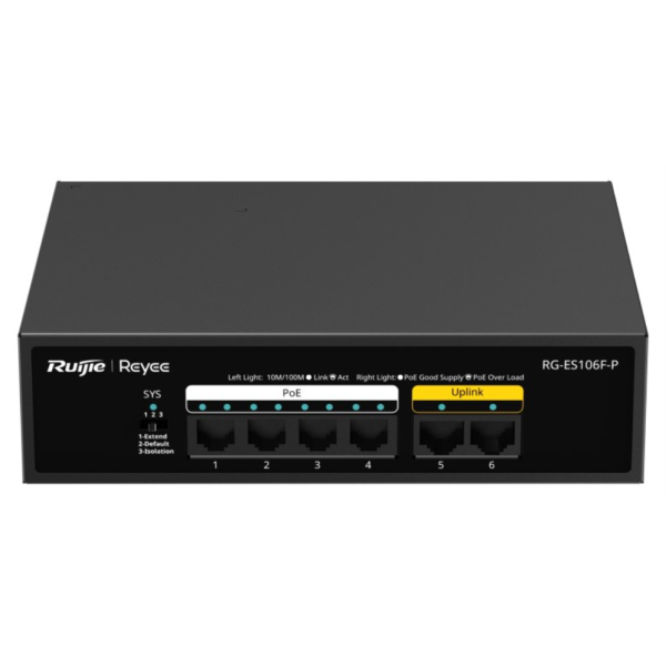 Ruijie Networks RG-ES106F-P switch No administrado L2 Fast Ethernet (10/100) Energía sobre Ethernet (PoE) Negro