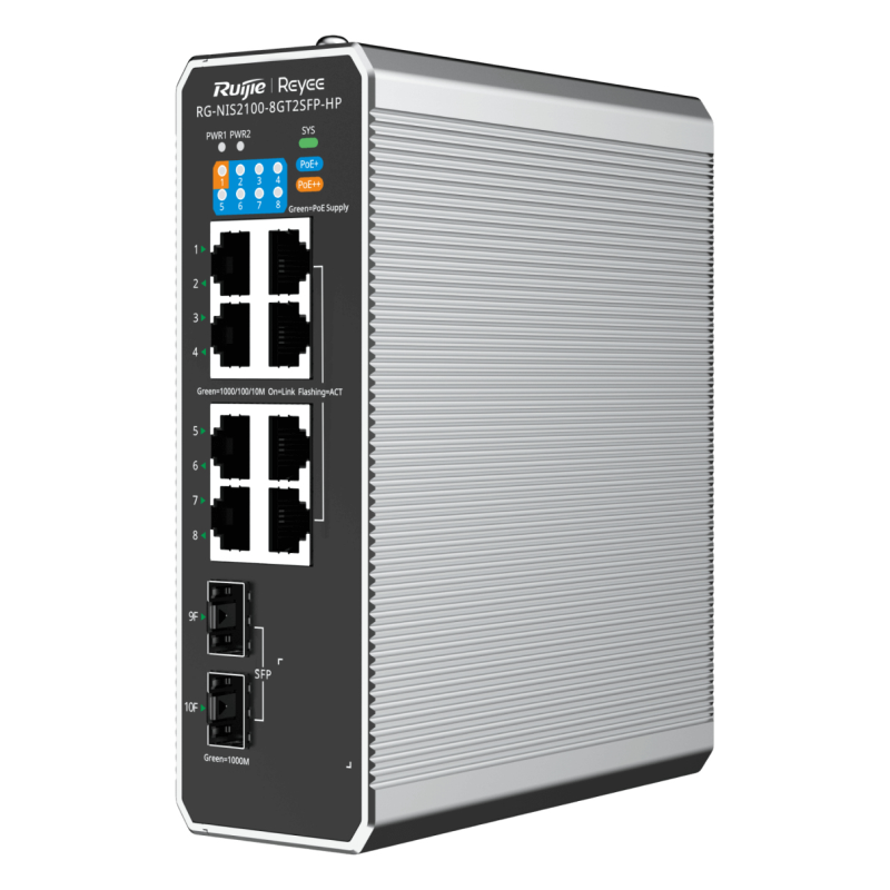 Ruijie Networks RG-NIS2100 Gestionado L2 Gigabit Ethernet (10/100/1000) Energía sobre Ethernet (PoE) Negro, Acero inoxidable