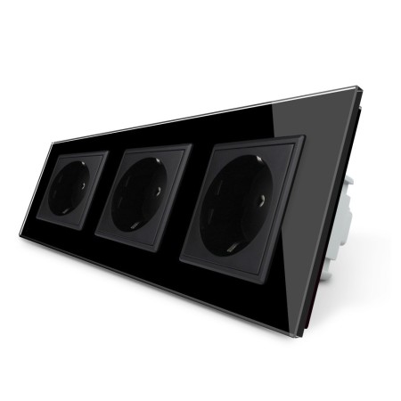 Enchufe triple tipo SCHUKO EU de 16A, frontal negro LIVOLO
