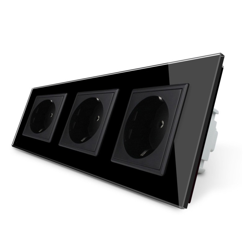 Enchufe triple tipo SCHUKO EU de 16A, frontal negro LIVOLO