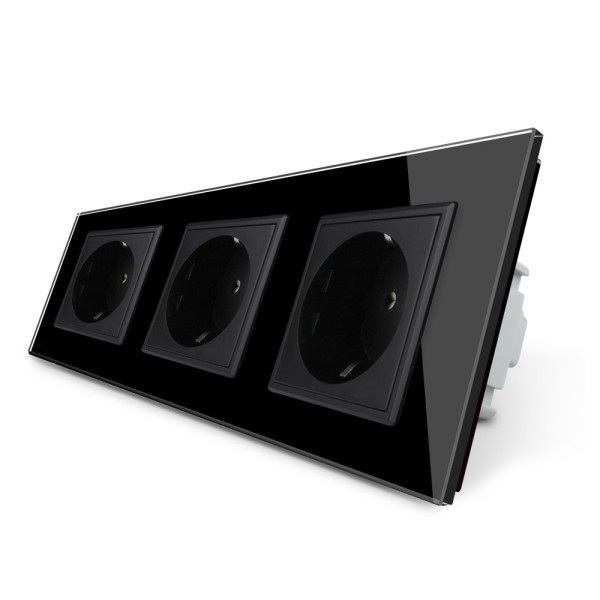 Enchufe triple tipo SCHUKO EU de 16A, frontal negro LIVOLO