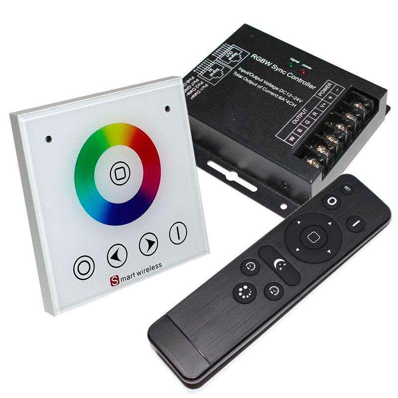 Controlador RF RGBW táctil empotrable + mando a distancia