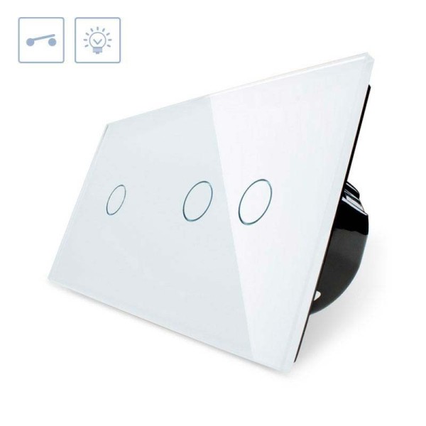 Interruptor 2 módulos táctil, 3 botones, frontal blanco LIVOLO