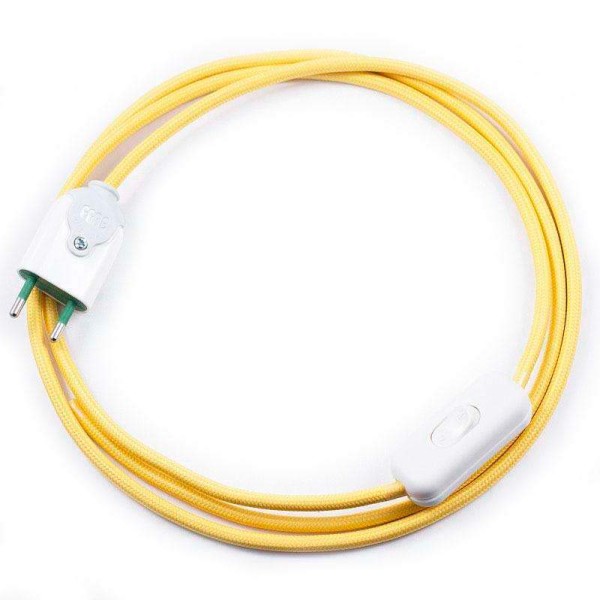 Cable textil con interruptor y enchufe, 2x0,75mm, 2m, amarillo