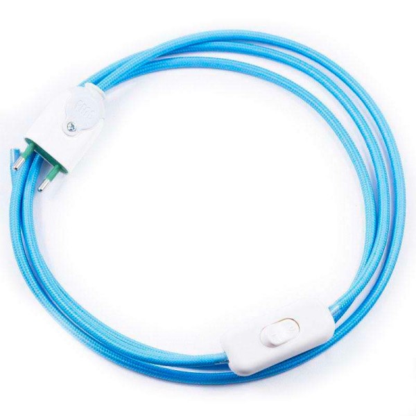 Cable textil con interruptor y enchufe, 2x0,75mm, 2m, azul