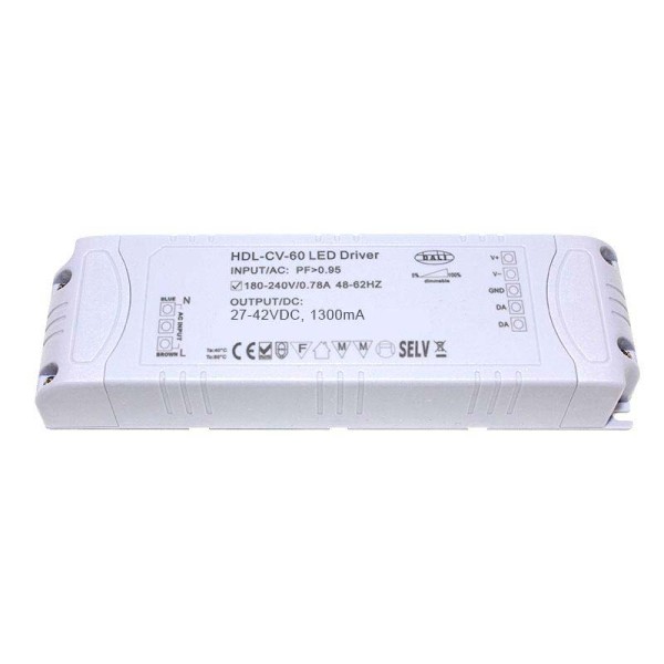 LED Driver 55W, 27-42VDC, 1300mA, DALI Regulable