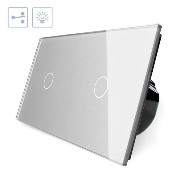 Conmutador táctil, 2 botones, frontal gris LIVOLO