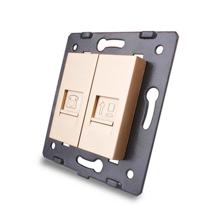 Mecanismo de empotrar Teléfono RJ11 + Red RJ45, golden LIVOLO