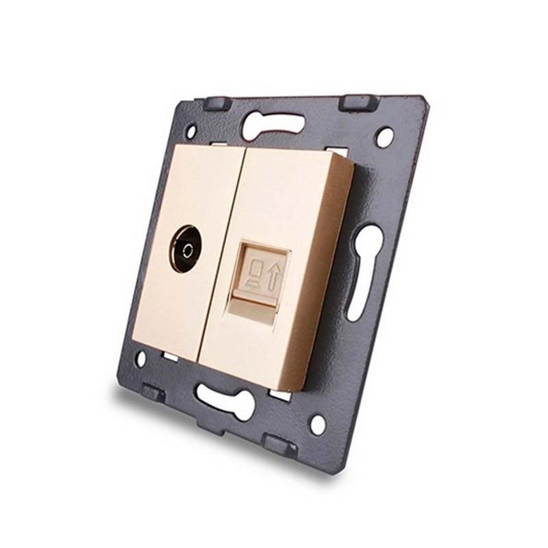 Mecanismo de empotrar TV + Red RJ45, golden LIVOLO
