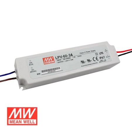 Fuente de alimentación IP67, DC24V/60W/2,5A Mean Well LPV-60-24