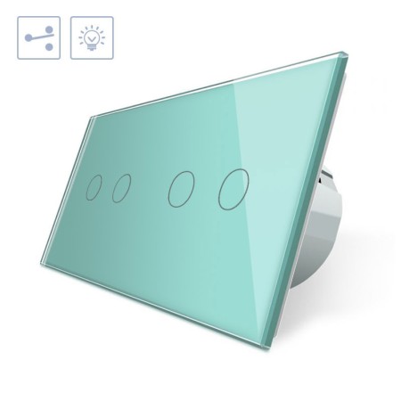 Conmutador táctil, 4 botones, frontal verde LIVOLO