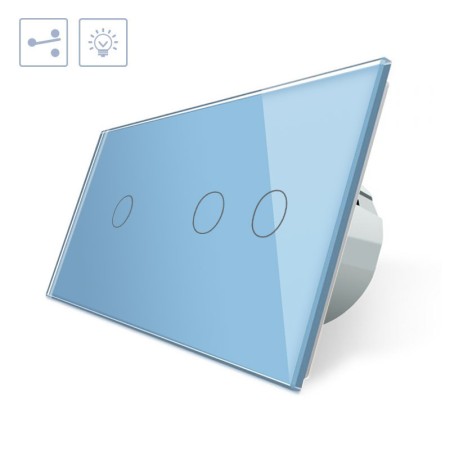 Conmutador 2 módulos táctil, 3 botones, frontal azul LIVOLO