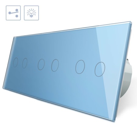 Conmutador táctil, 6 botones, frontal azul LIVOLO