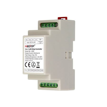 Controlador 5 en 1 carril DIN (MONO, CCT, RGB, RGBW, RGB+CCT)