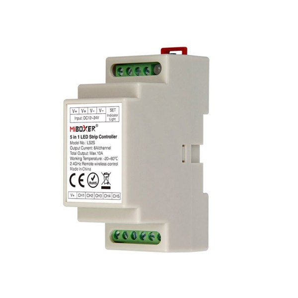 Controlador 5 en 1 carril DIN (MONO, CCT, RGB, RGBW, RGB+CCT)