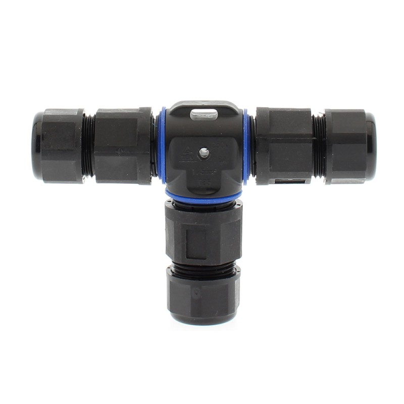 Conector T IP68, 110mm, Ø12-6mm, 3 cables 0.5-2.5mm2, 16A