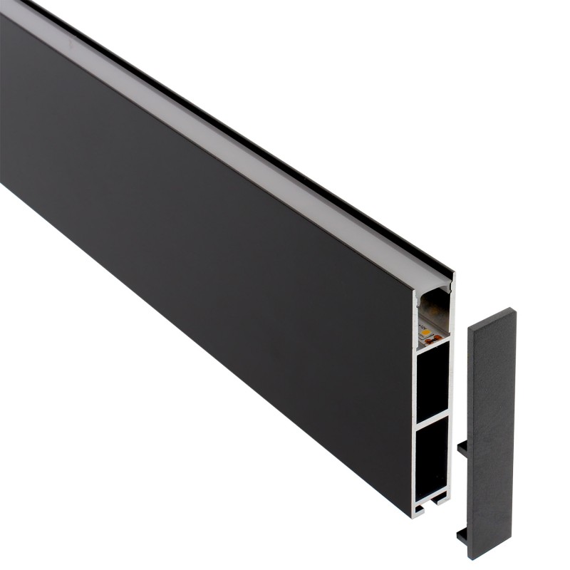 Perfil aluminio PHANTER S1 para tiras LED, 2 metros, negro