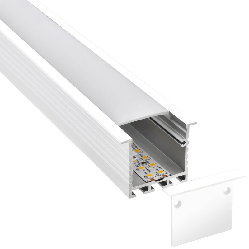 KIT - Perfil aluminio TEITO para tiras LED, 2 metros, blanco