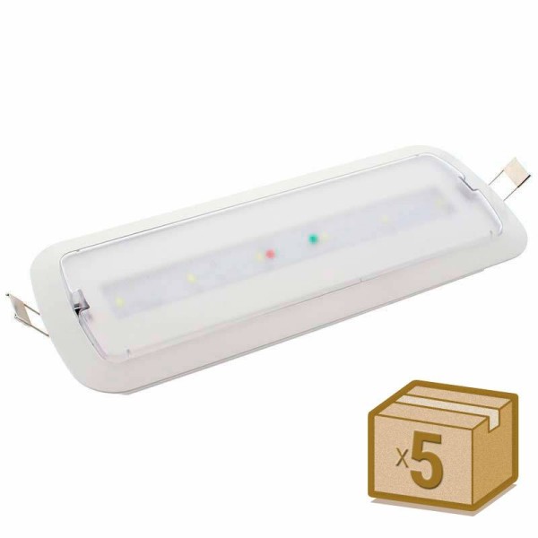Pack 5 x Luz de emergencia LED NICELUX con AUTO-TEST, Permanente / No permanente