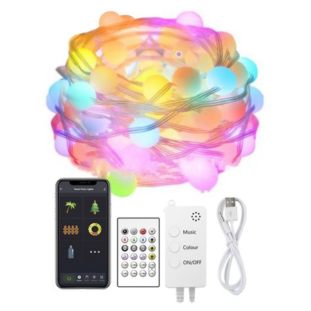 Kit guirnalda DC5V, 66 led-globo, 10m, RGB, WiFi + Bluetooth