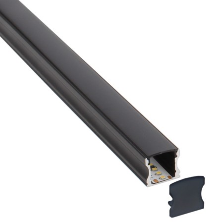 KIT - Perfil aluminio HARFO para tiras LED, 1 metro, negro