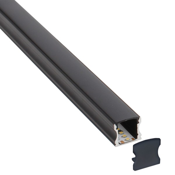 KIT - Perfil aluminio HARFO para tiras LED, 1 metro, negro