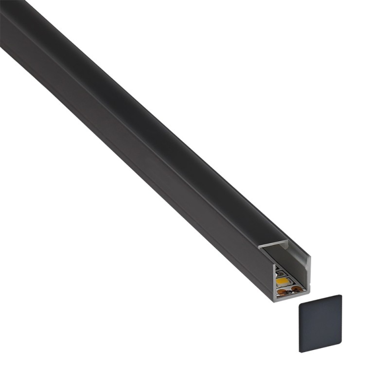 KIT - Perfil CUB 1010 para tiras LED, 2 metros, negro