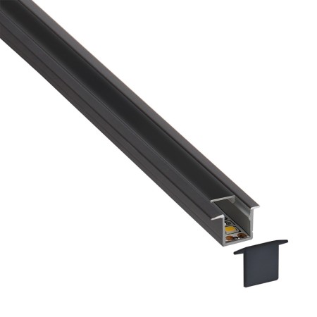 KIT - Perfil aluminio OKI 1010 para tiras LED, 2 metros, negro