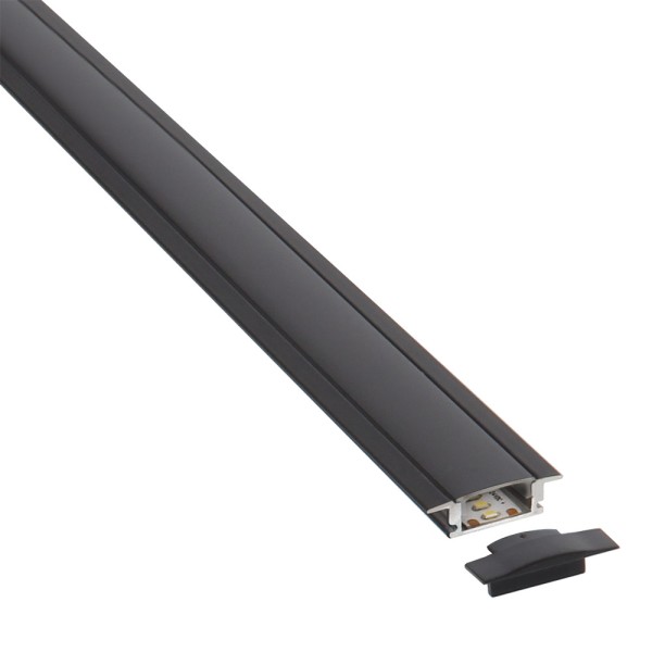 KIT - Perfil aluminio LISEN para tiras LED, 1 metro, negro