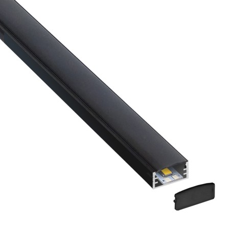 KIT - Perfil aluminio KAIF para tiras LED, 1 metro, negro