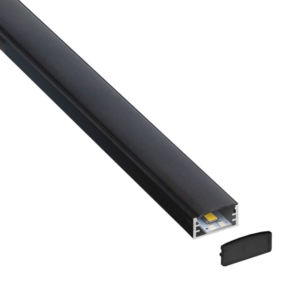 KIT - Perfil aluminio KAIF para tiras LED, 1 metro, negro