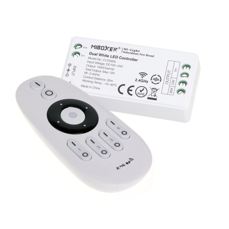 Controlador CCT blanco dual mini RF 4 zonas 12A + mando
