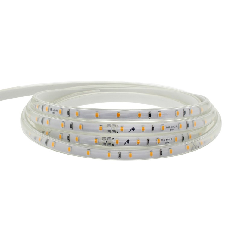 Tira LED 220V SMD2835, 60Led/m, 1 metro con conectores rápidos, 20cm corte