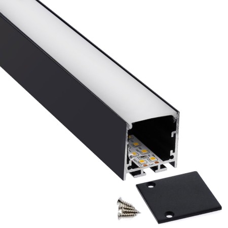 KIT - Perfil aluminio VART SUSPEND 1 metro, negro con cubierta blanca