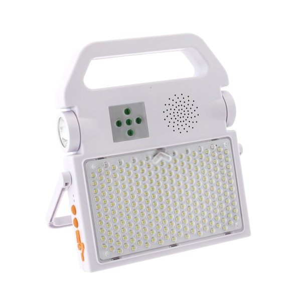 Proyector LED, 100W solar/con batería recargable + emergencia + power bank + bluetooth speaker