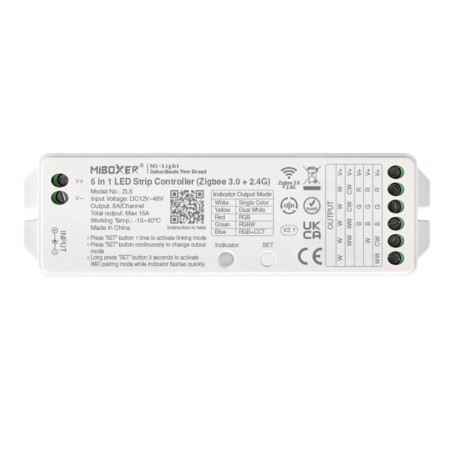 ZigBee controlador DC12-48V - 5 en 1 (mono, CCT, RGB, RGBW, RGB+CCT)