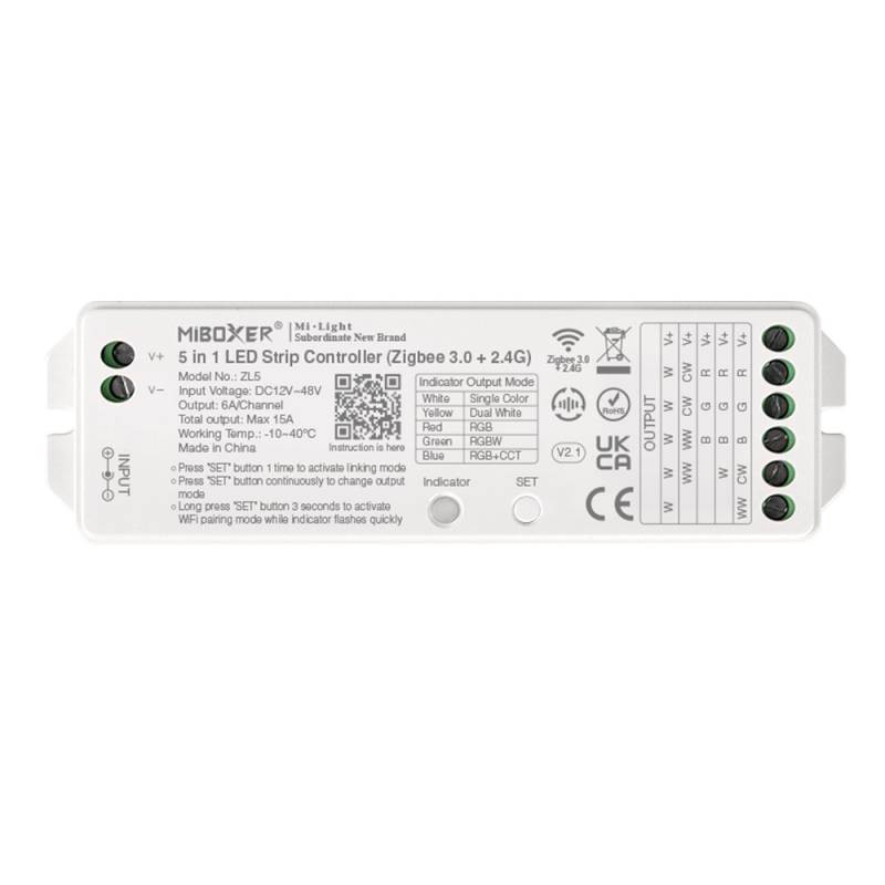 ZigBee controlador DC12-48V - 5 en 1 (mono, CCT, RGB, RGBW, RGB+CCT)