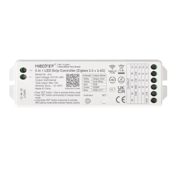 ZigBee controlador DC12-48V - 5 en 1 (mono, CCT, RGB, RGBW, RGB+CCT)