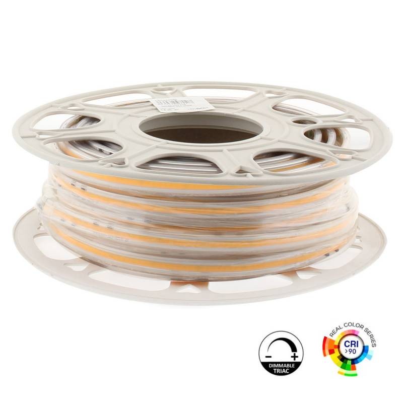 Tira LED 220V COB, 320Led/m, 12W/m, 25cm corte, 1 metro. Regulable Triac. Silicona