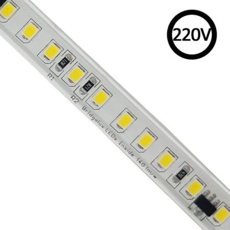 Tira LED 220V Bridgelux SMD2835, 140Led/m, 20W/m, 2800lm/m, Triac regulable, corte 10cm, 1 metro. Silicona