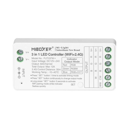 Controlador WiFi + 2.4G RF + Bluetooth, DC12-24V, 12A, 3 en 1, RGB+RGBW+RGBCCT