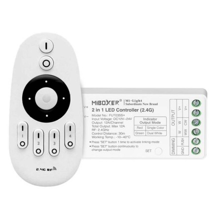 Controlador 2.4G RF, DC12-24V, 12A, 2 en 1 monocolor + CCT + mando