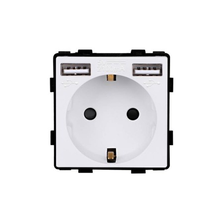 Base Enchufe EU tipo SCHUKO 16A + cargador rápido USB A+A KOOB, blanco