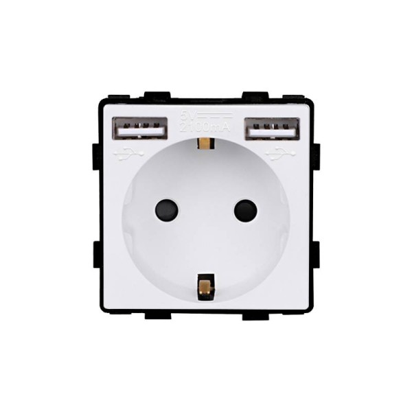 Base Enchufe EU tipo SCHUKO 16A + cargador rápido USB A+A KOOB, blanco