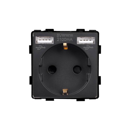 Base Enchufe EU tipo SCHUKO 16A + cargador rápido USB A+A KOOB, negro