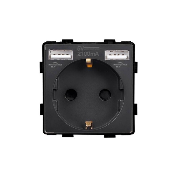 Base Enchufe EU tipo SCHUKO 16A + cargador rápido USB A+A KOOB, negro